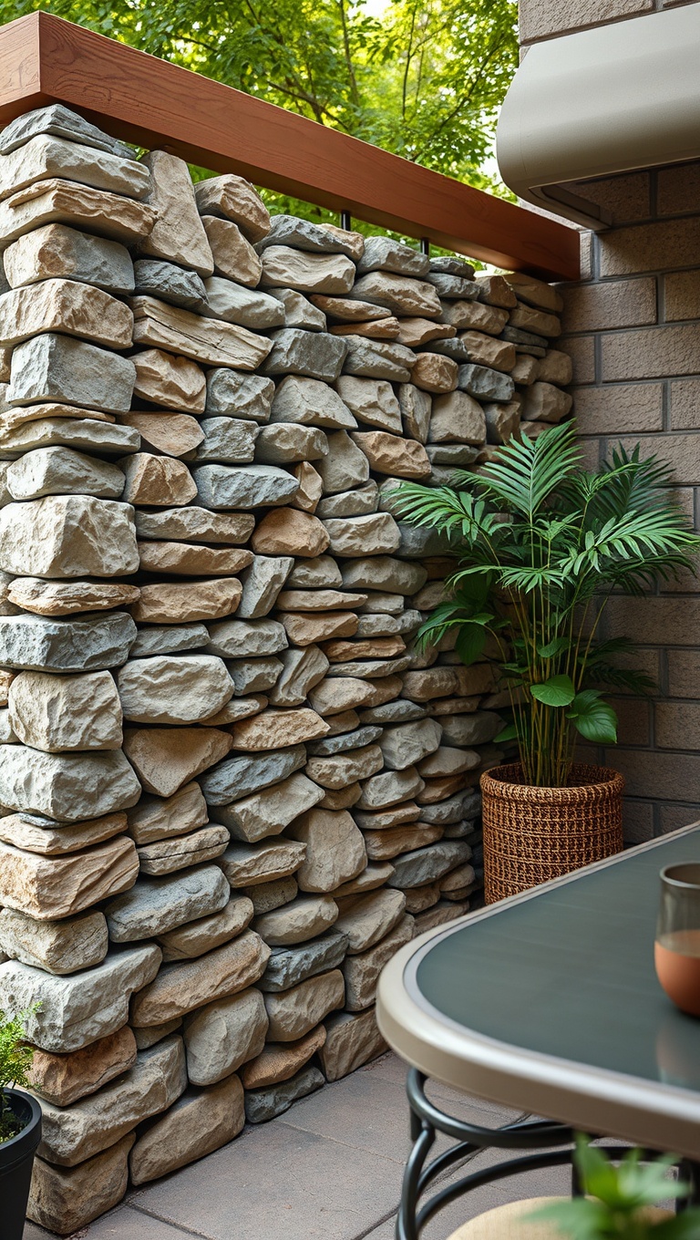 20 Creative Patio Privacy Screen Ideas for Your Outdoor Oasis - 13. Stacked Stone: A Natural and Rustic Feel