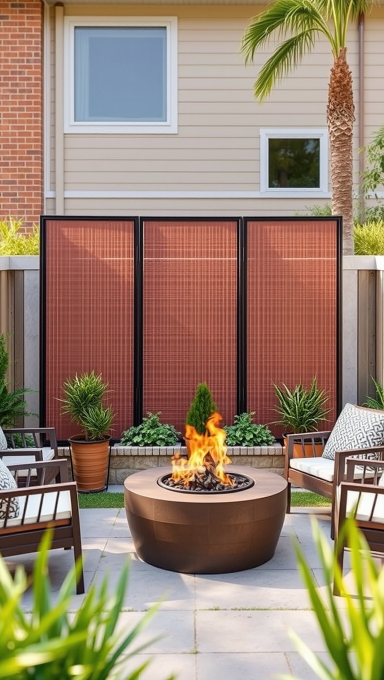 20 Creative Patio Privacy Screen Ideas for Your Outdoor Oasis - 20. Fire Pit Dividers: Create Separate Zones with Style