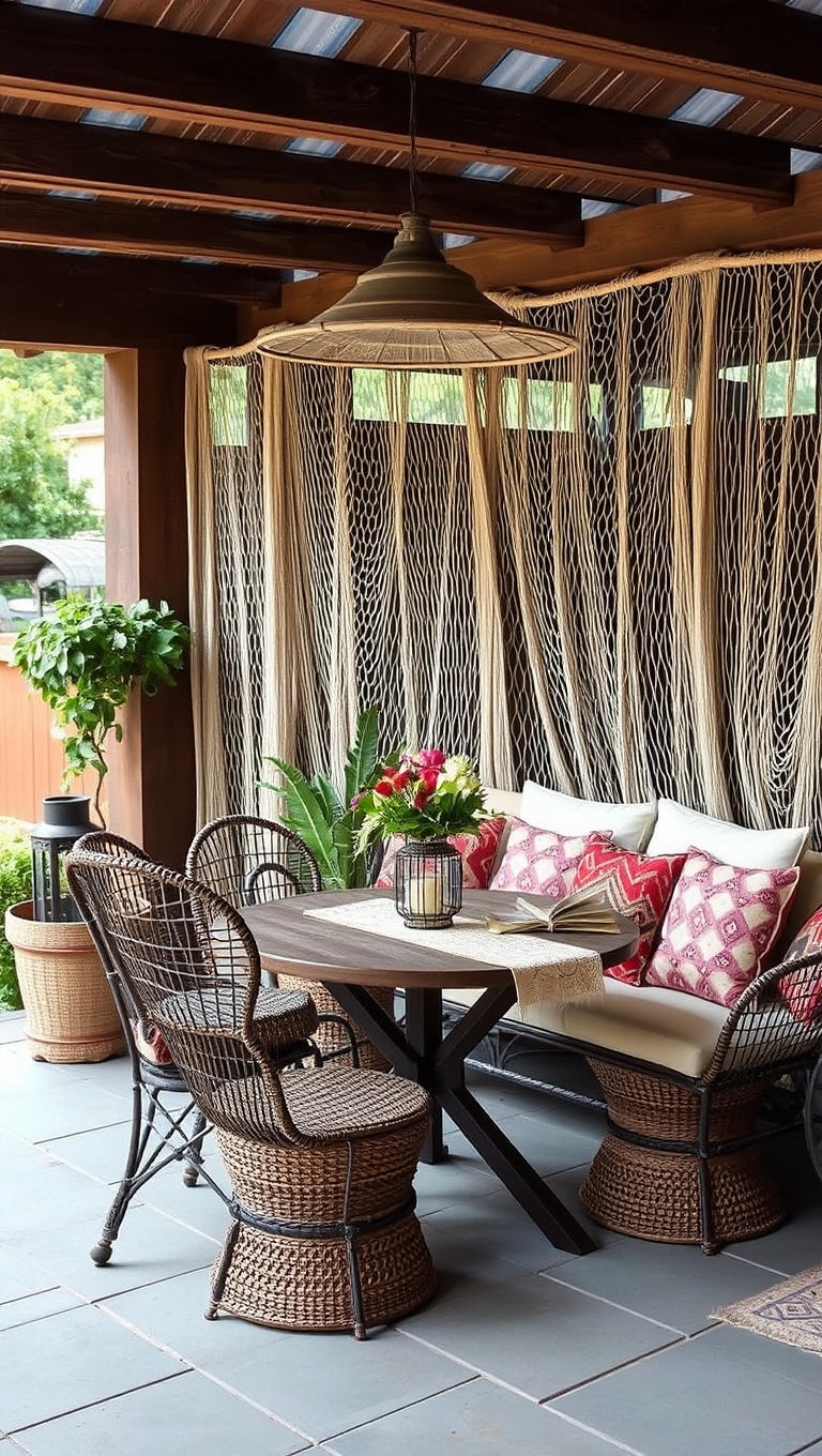 20 Creative Patio Privacy Screen Ideas for Your Outdoor Oasis - Fishing Net Chic: Bohemian Vibes with Netting