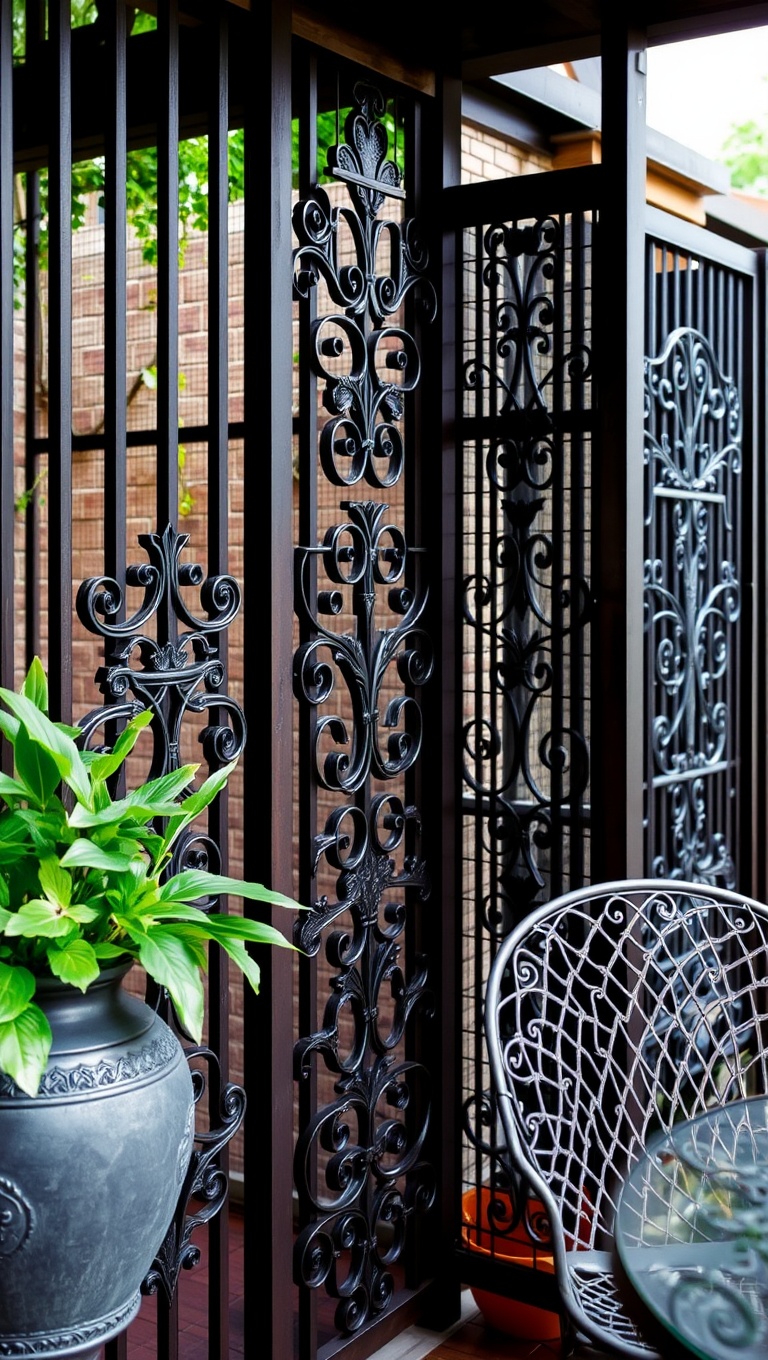 20 Creative Patio Privacy Screen Ideas for Your Outdoor Oasis - 9. Garden Gaze: Ornate Metal Grilles