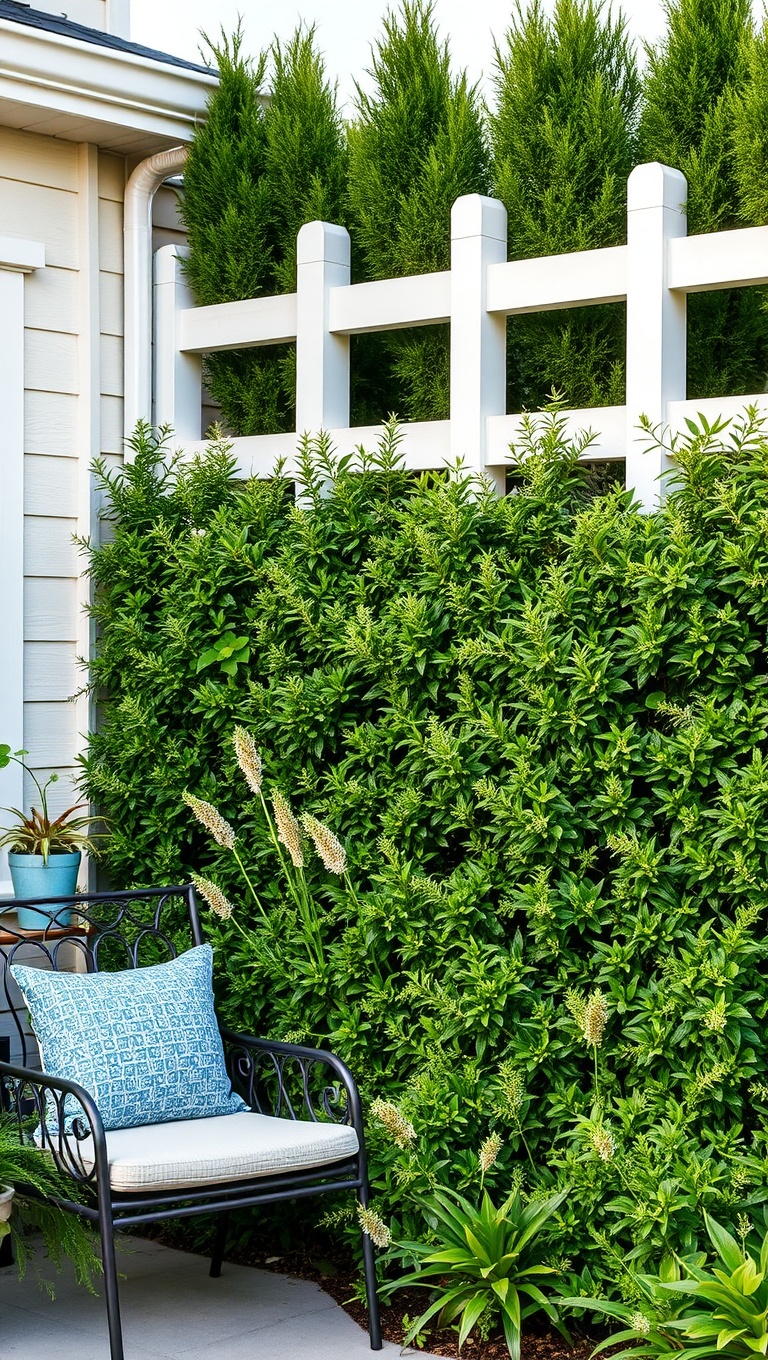 20 Creative Patio Privacy Screen Ideas for Your Outdoor Oasis - 18. Privacy Hedges: Tall Foliage for Instant Coverage