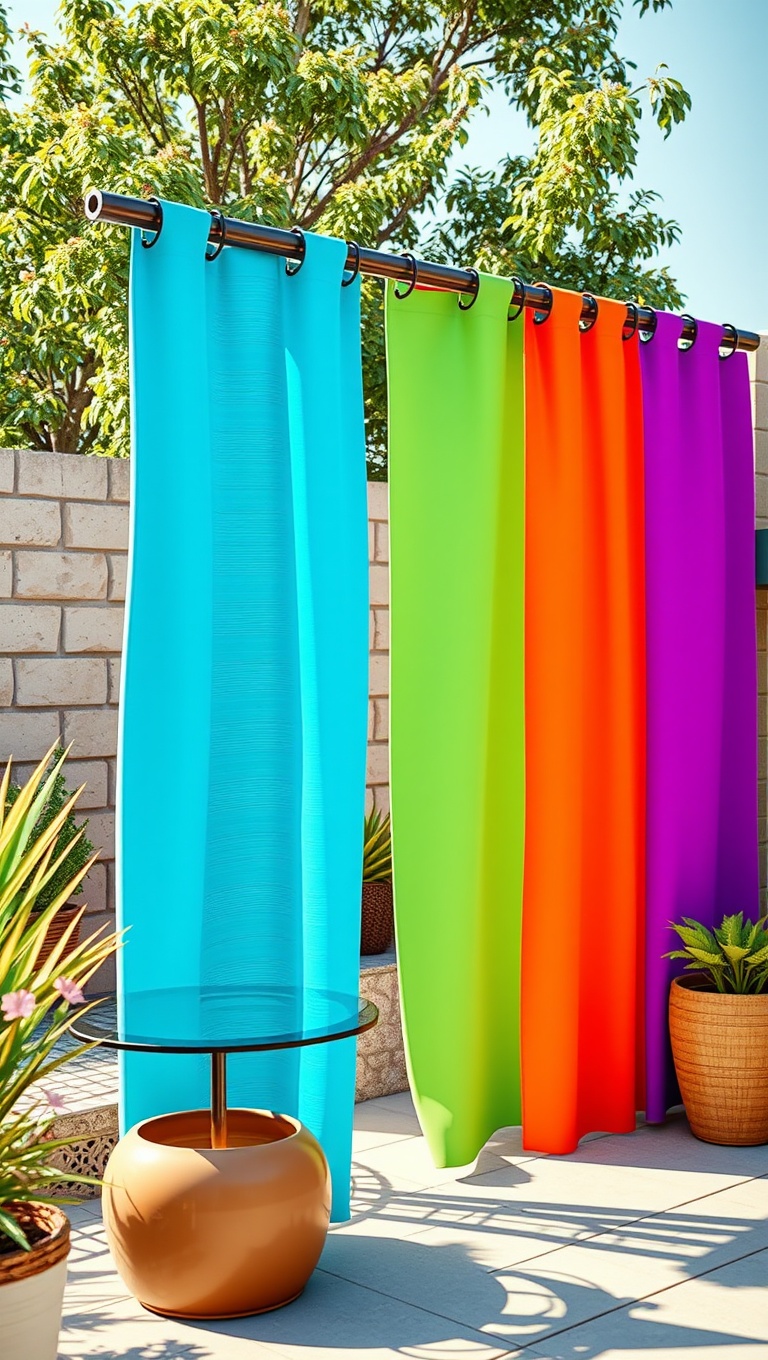 20 Creative Patio Privacy Screen Ideas for Your Outdoor Oasis - 10. Color Pop: Brightly Colored Outdoor Curtains