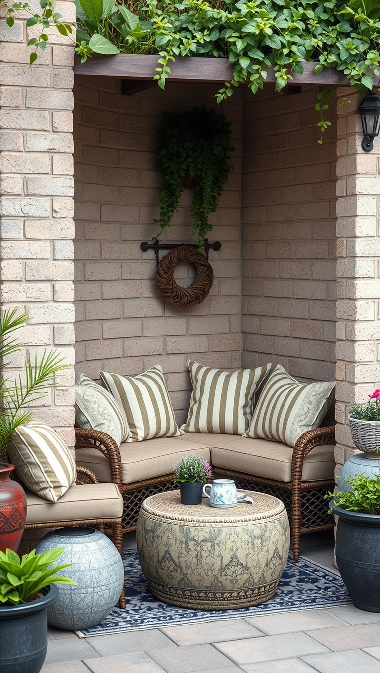 20 Creative Patio Seating Arrangements to Transform Your Outdoor Space - Cozy Corner Nook with Pillows