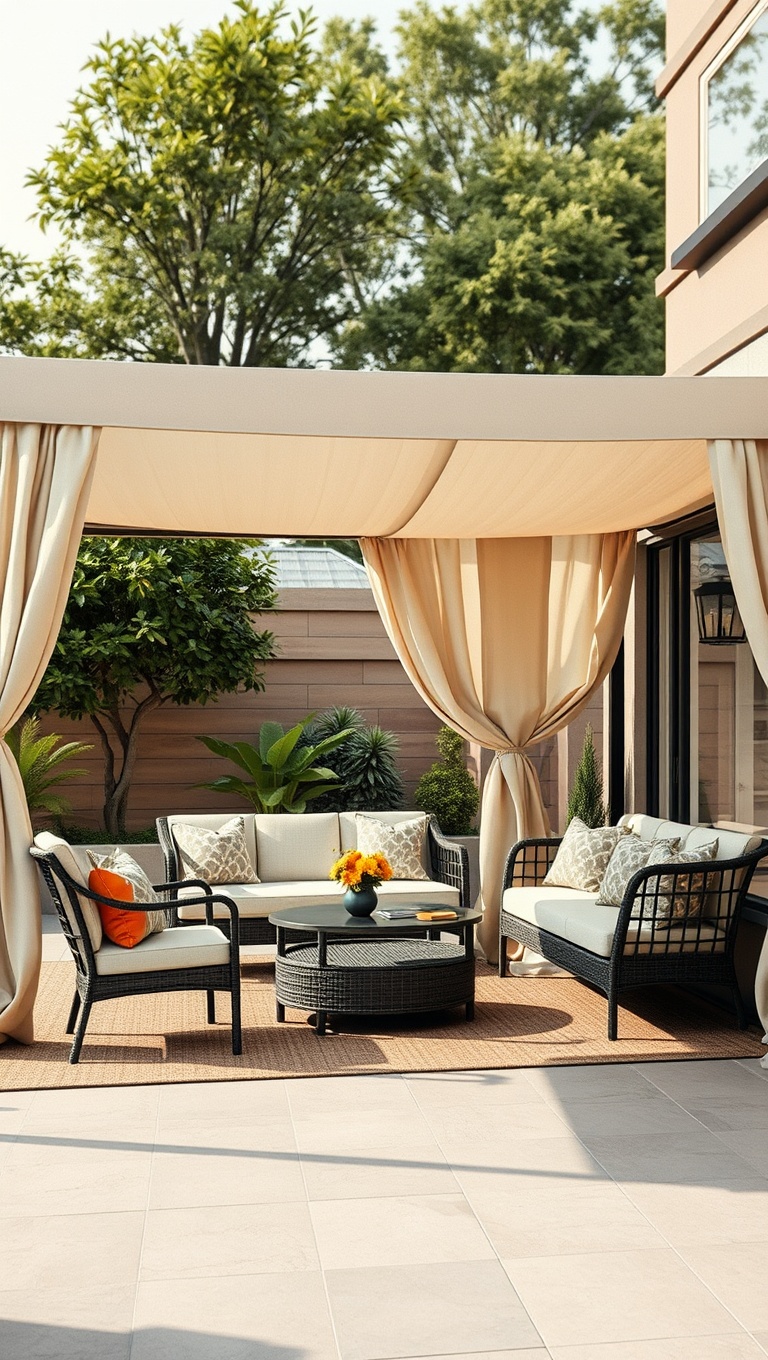 20 Creative Patio Seating Arrangements to Transform Your Outdoor Space - Canopy Lounge for Shaded Comfort