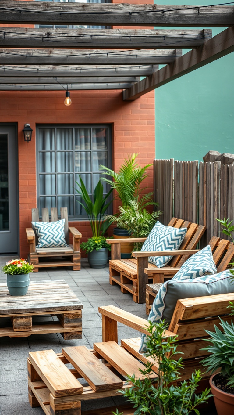 20 Creative Patio Seating Arrangements to Transform Your Outdoor Space - Recycled Pallet Seating for Eco-Friendly Style