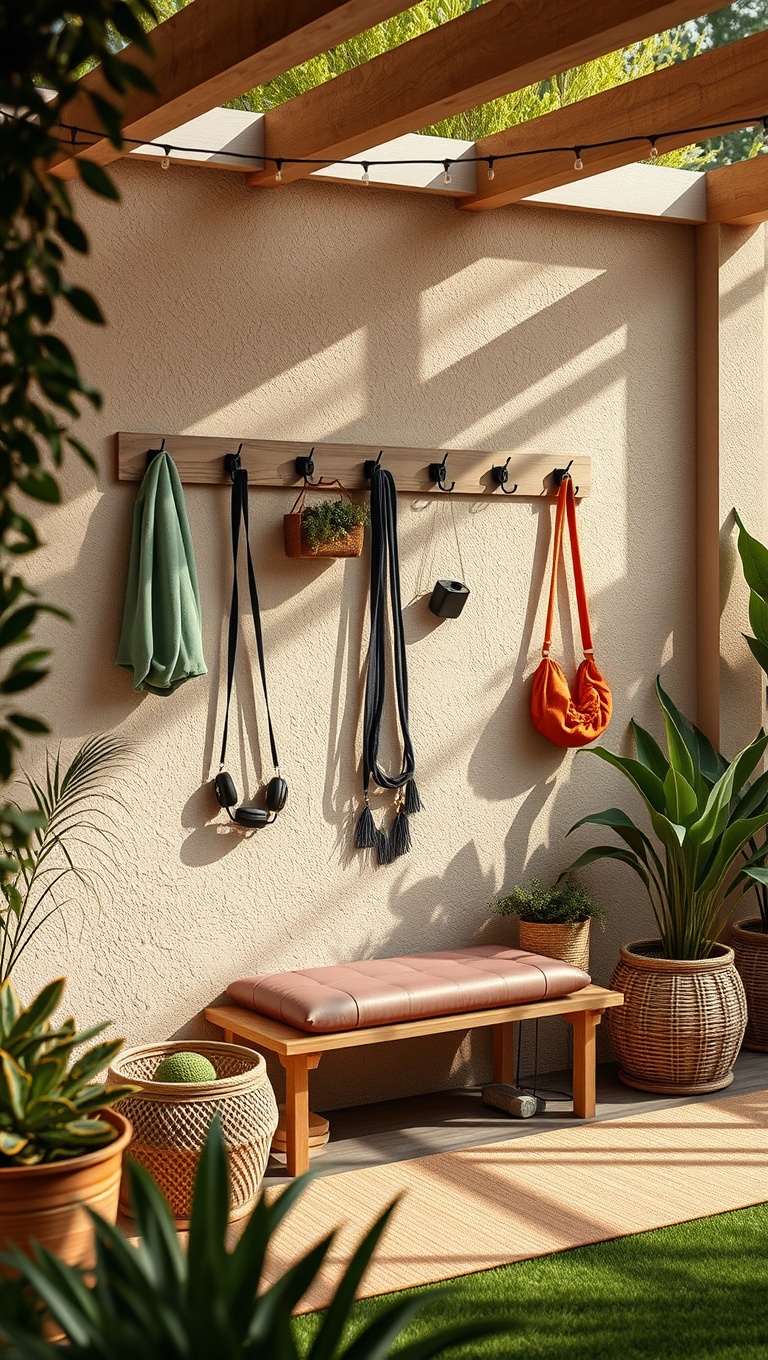 20 Inspiring Ideas to Transform Your Patio into a Yoga Oasis - 11. Yoga Wall: Create a Dedicated Wall with Hooks for Your Gear