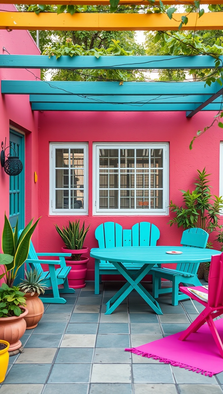 20 Inspiring Ideas to Transform Your Patio into a Yoga Oasis - 17. Bright Colors: Paint Furniture in Cheerful, Vibrant Hues