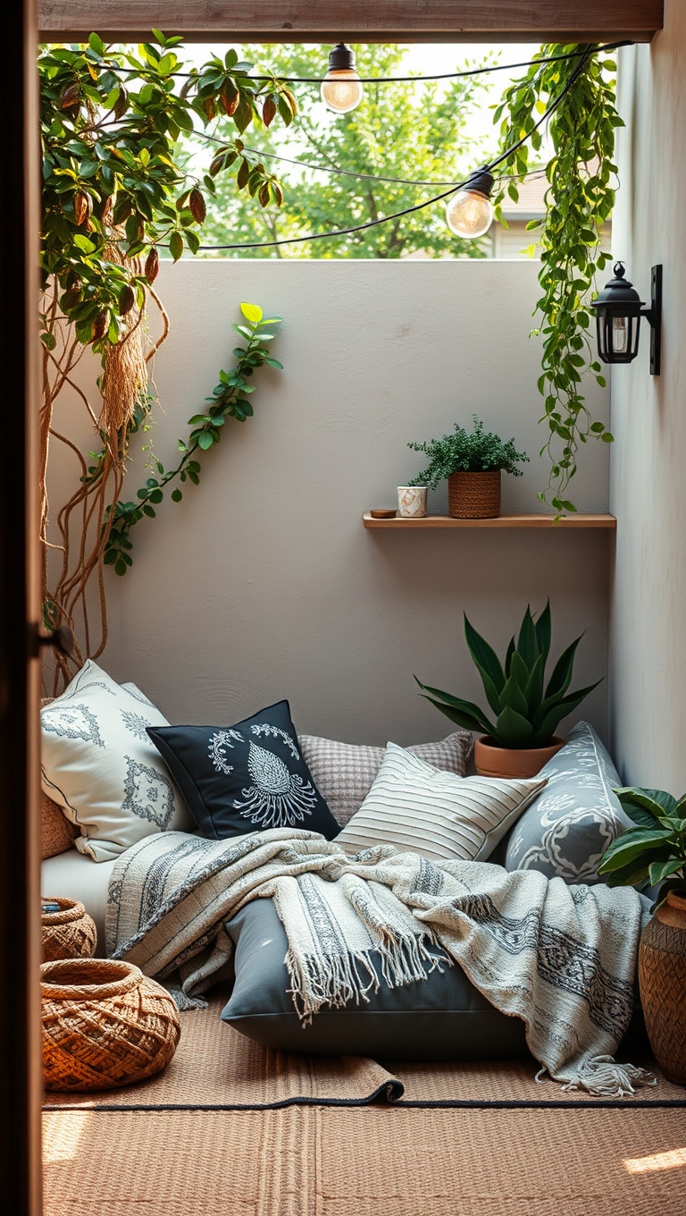 20 Inspiring Ideas to Transform Your Patio into a Yoga Oasis - 1. Cozy Corner: Create a Nest with Cushions and Blankets