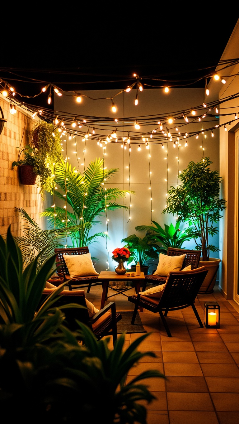 20 Inspiring Ideas to Transform Your Patio into a Yoga Oasis - 3. Fairy Lights: Illuminate Your Practice with Twinkling Lights