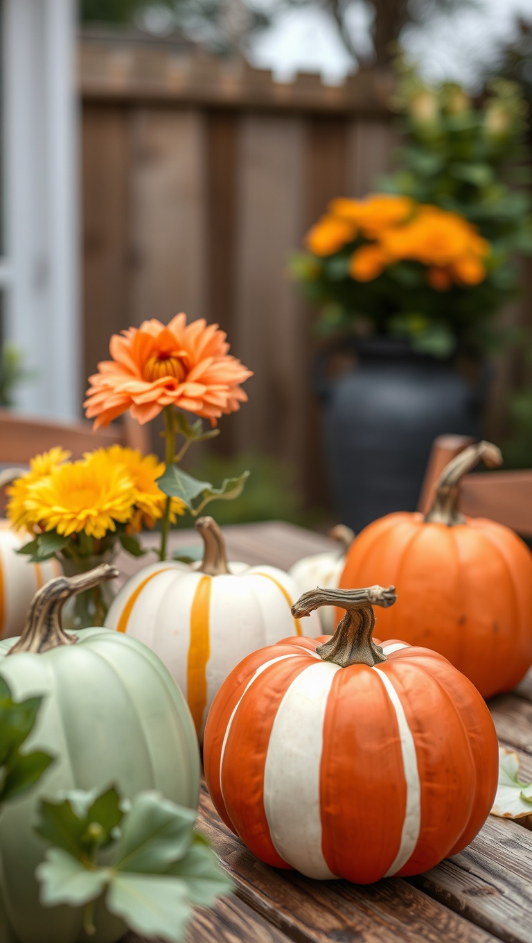 20 Charming Ideas for Patio Table Centerpieces That Wow! - 13. DIY Painted Pumpkin Centerpieces
