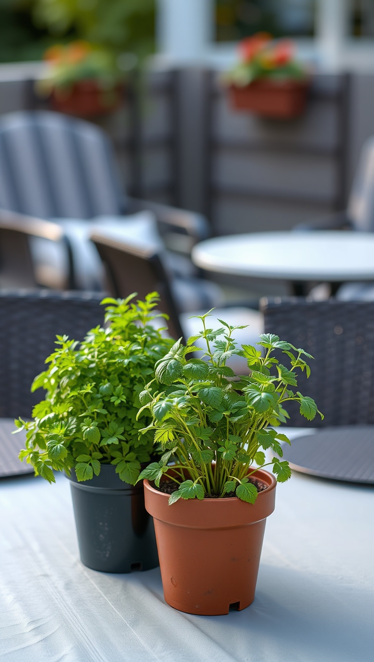20 Charming Ideas for Patio Table Centerpieces That Wow! - 10. Fresh Herb Pots