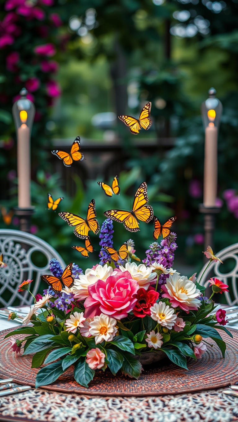 20 Charming Ideas for Patio Table Centerpieces That Wow! - 19. Enchanted Garden with Butterflies