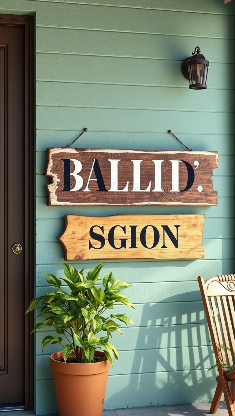 20 Creative Ideas for Patio Wall Art to Brighten Your Outdoor Space! - 2. Rustic Wooden Signs