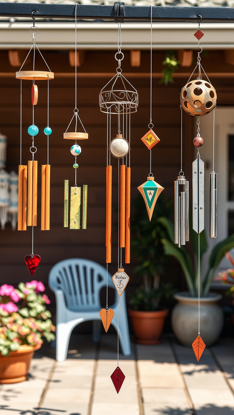 20 Creative Ideas for Patio Wall Art to Brighten Your Outdoor Space! - 18. Playful Wind Chimes