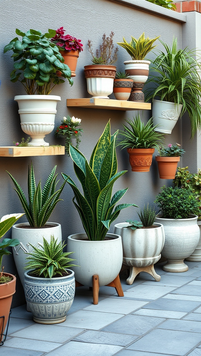 20 Creative Ideas for Patio Wall Art to Brighten Your Outdoor Space! - 15. Artistic Planter Displays