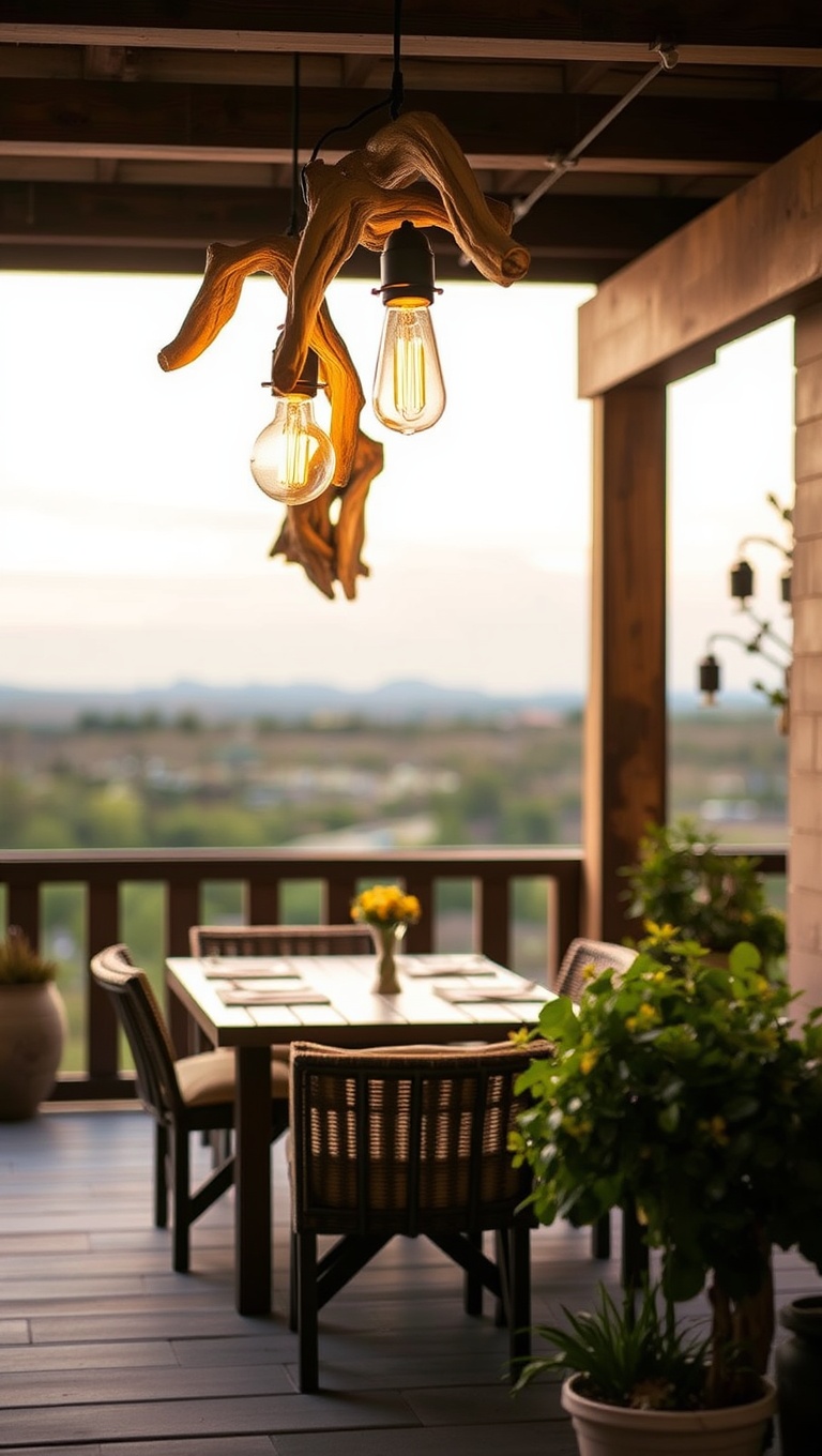 20 Charming Rustic Outdoor Lighting Ideas to Brighten Your Space - 16. Unique Driftwood Light Fixtures