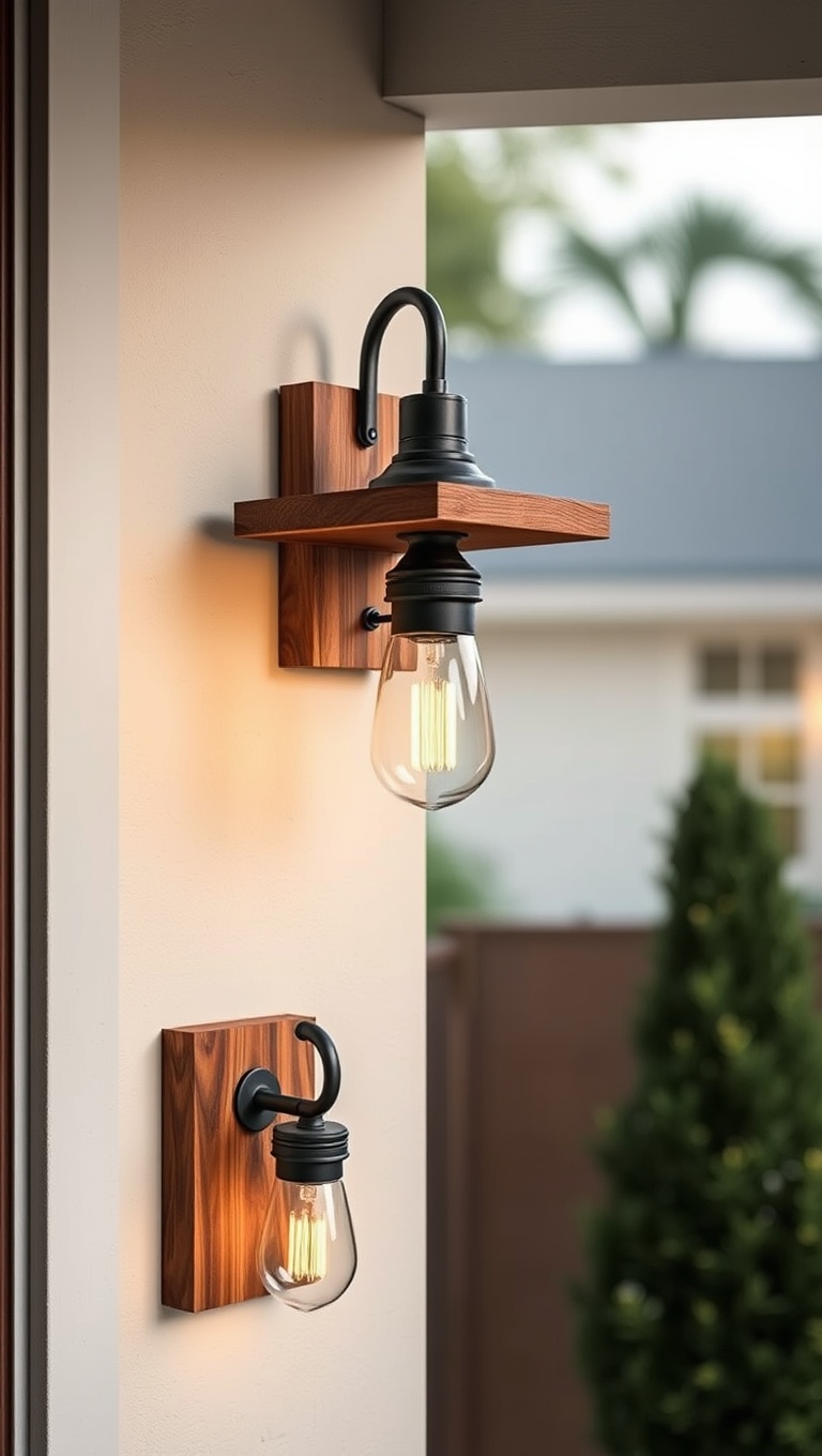 20 Charming Rustic Outdoor Lighting Ideas to Brighten Your Space - 19. Sconces Made from Reclaimed Barn Wood