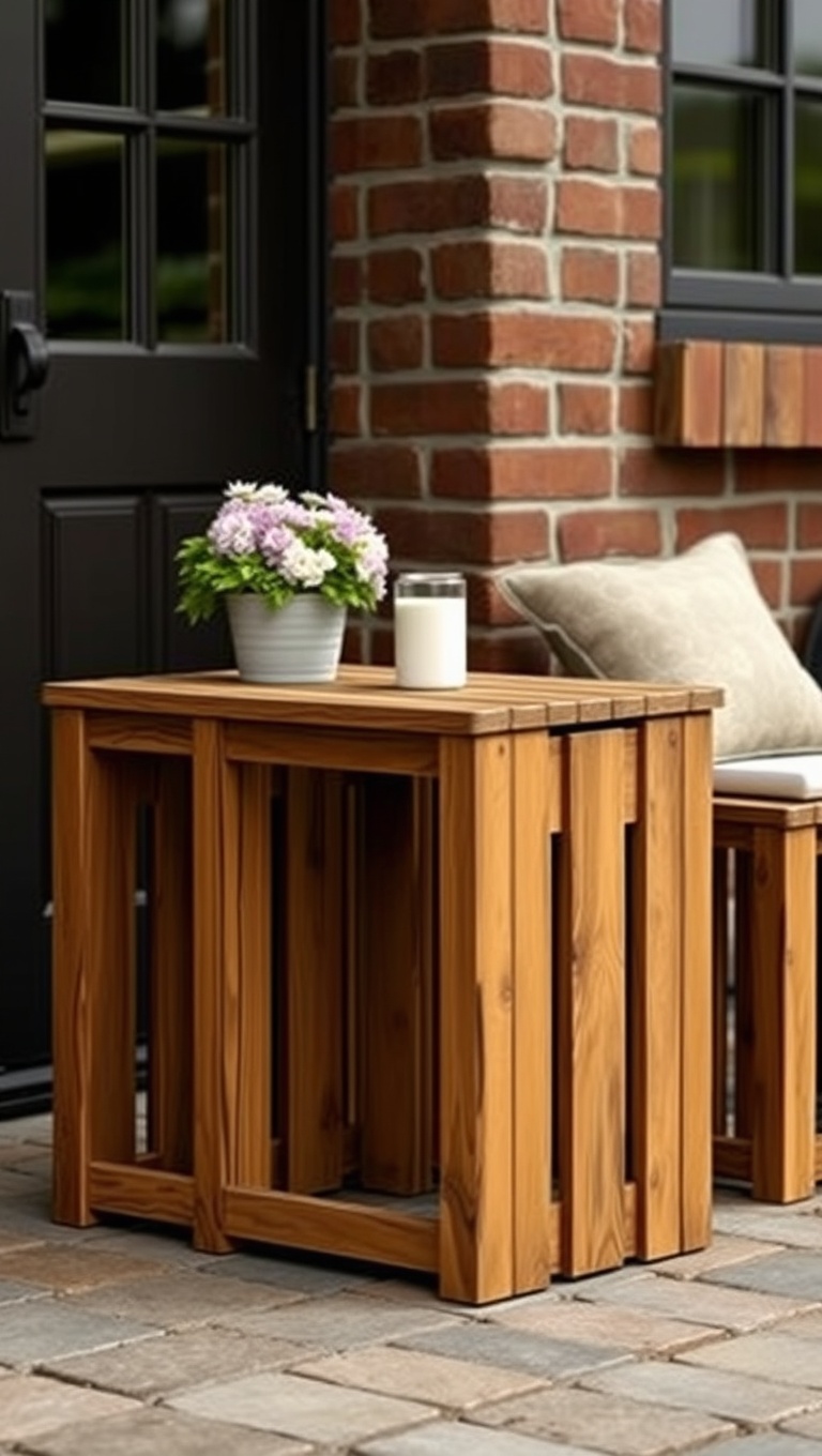 20 Rustic Patio Furniture Ideas to Transform Your Outdoor Space - 12. Wooden Crate Side Tables: Rustic Meets Chic