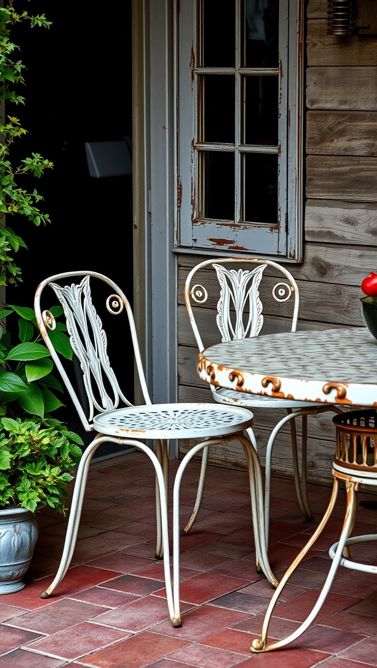 20 Rustic Patio Furniture Ideas to Transform Your Outdoor Space - 2. Vintage Metal Chairs: Add a Touch of Charm