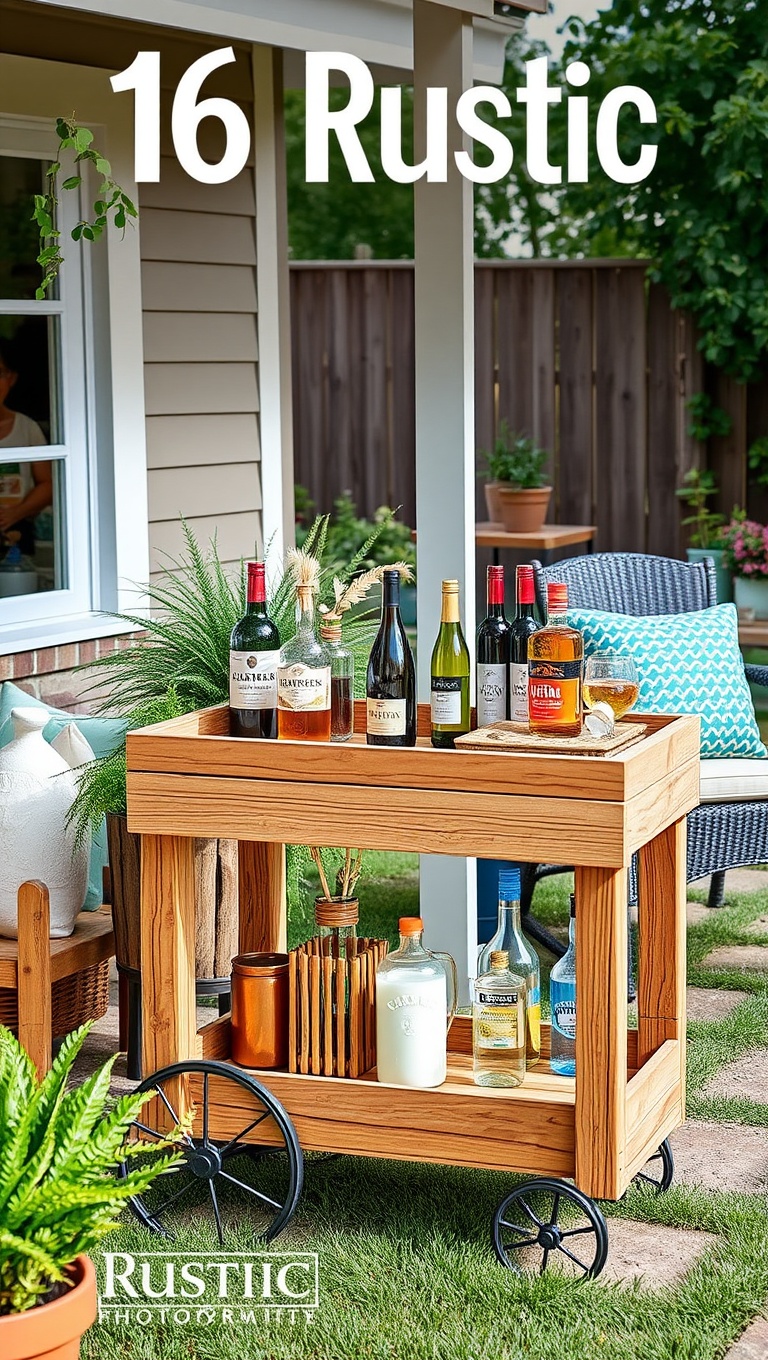 20 Rustic Patio Furniture Ideas to Transform Your Outdoor Space - 16. Rustic Bar Cart: Perfect for Outdoor Parties