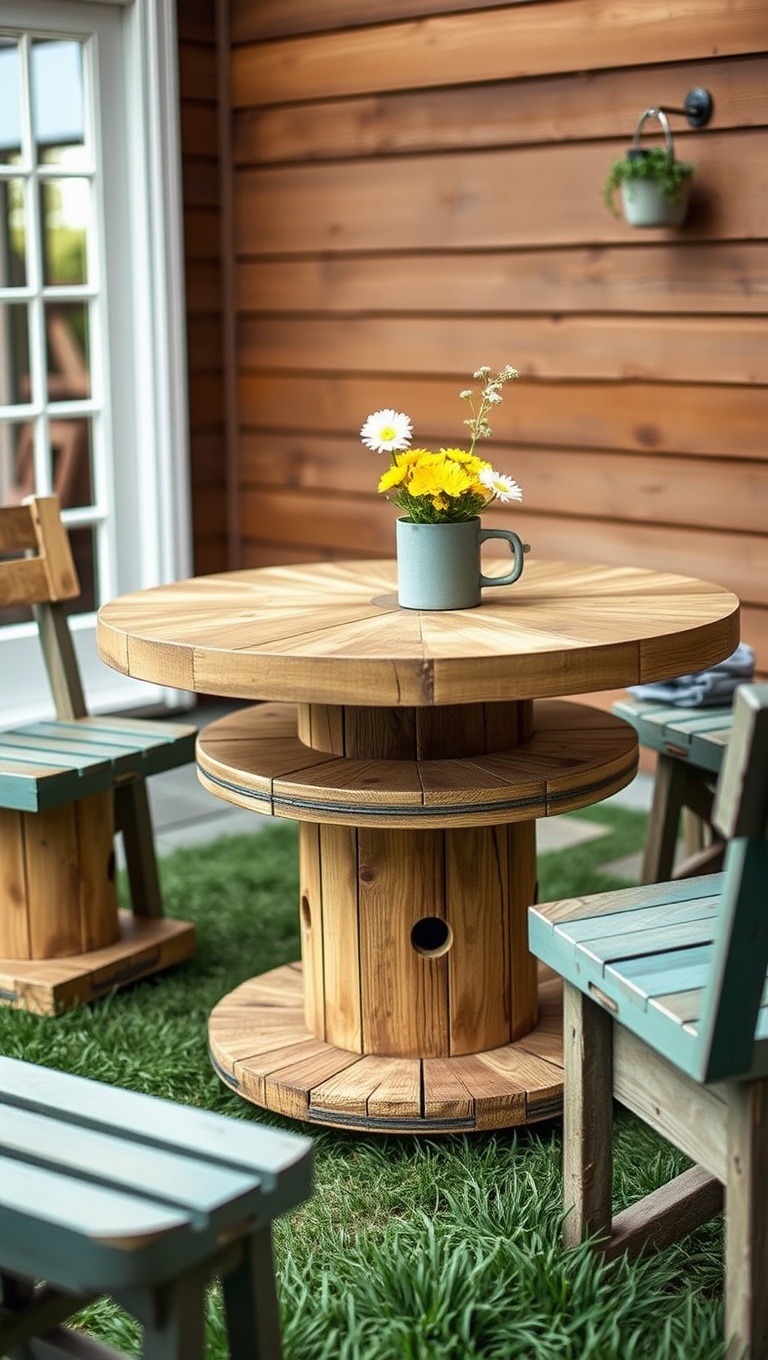 20 Rustic Patio Furniture Ideas to Transform Your Outdoor Space - 15. Upcycled Wooden Spools: Unique Table Ideas