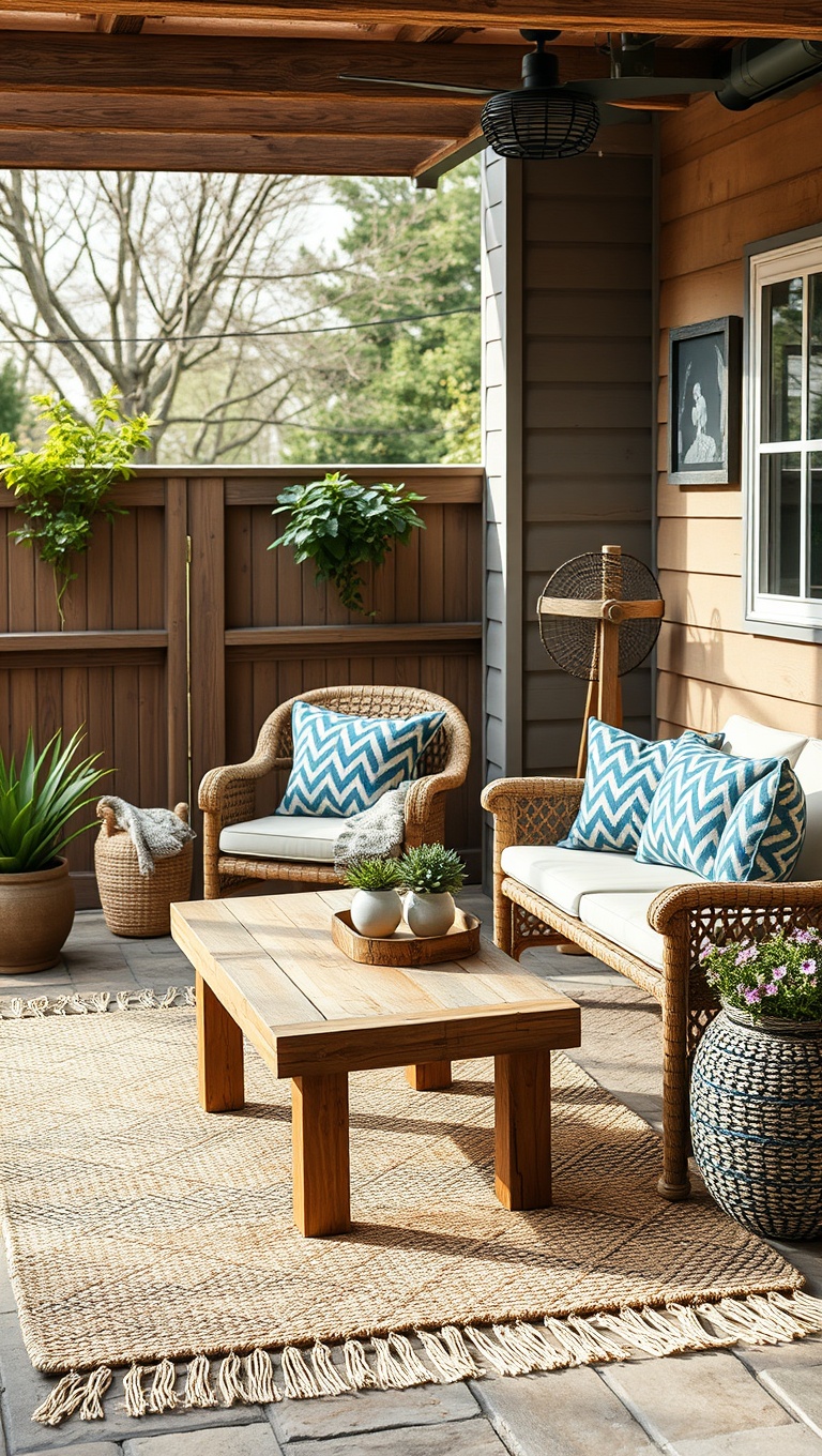 20 Rustic Patio Furniture Ideas to Transform Your Outdoor Space - 13. Natural Fiber Rugs: Cozy Underfoot