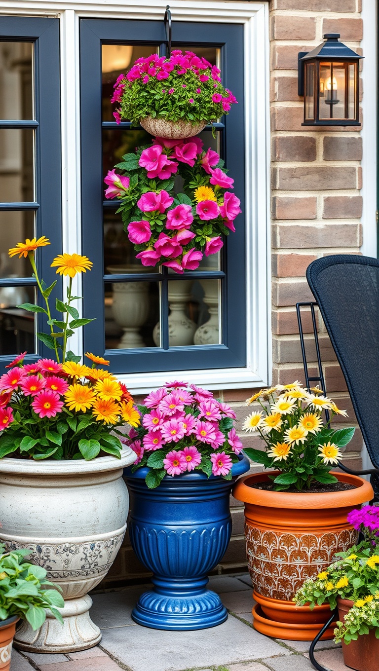 20 Creative Ideas for Stunning Seasonal Patio Decorations - 2. Vibrant Potted Flowers for Spring Cheer