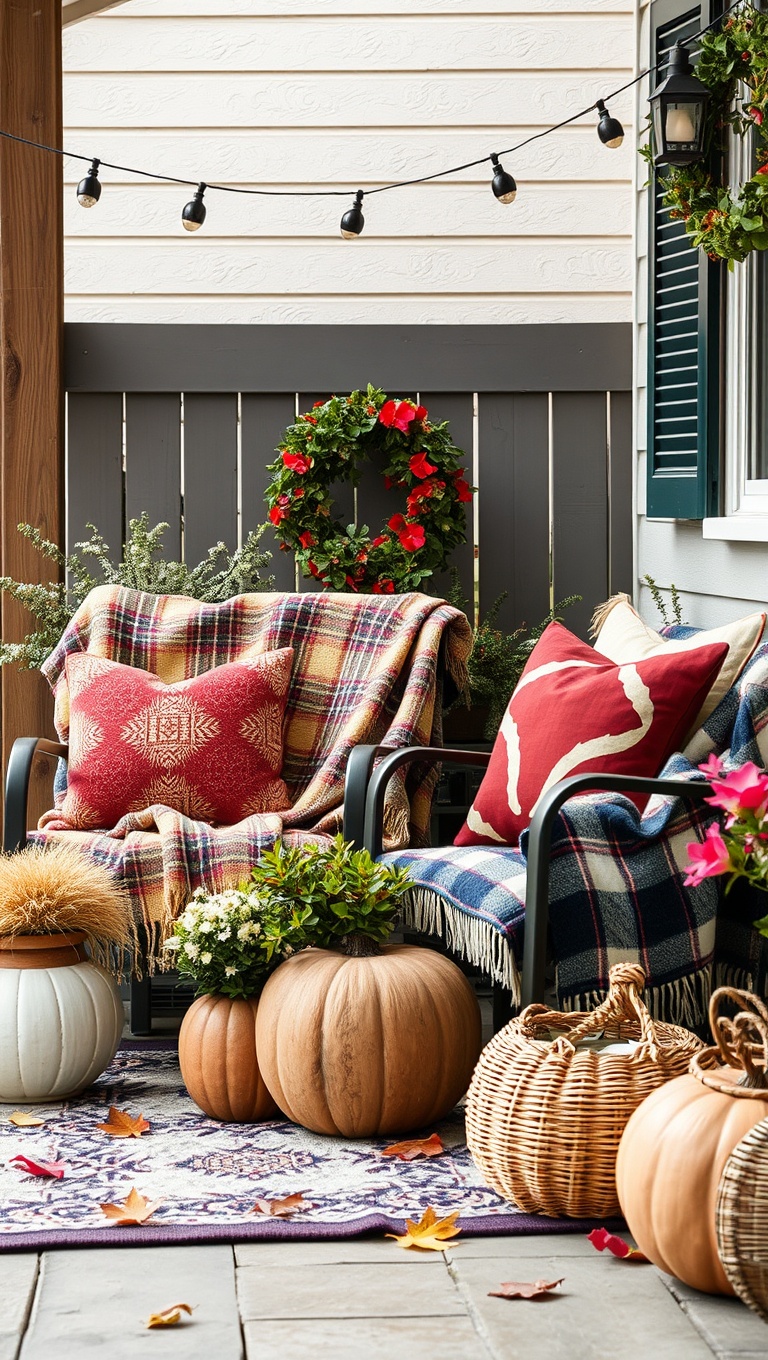 20 Creative Ideas for Stunning Seasonal Patio Decorations - 3. Cozy Blankets and Pillows for Autumn Comfort