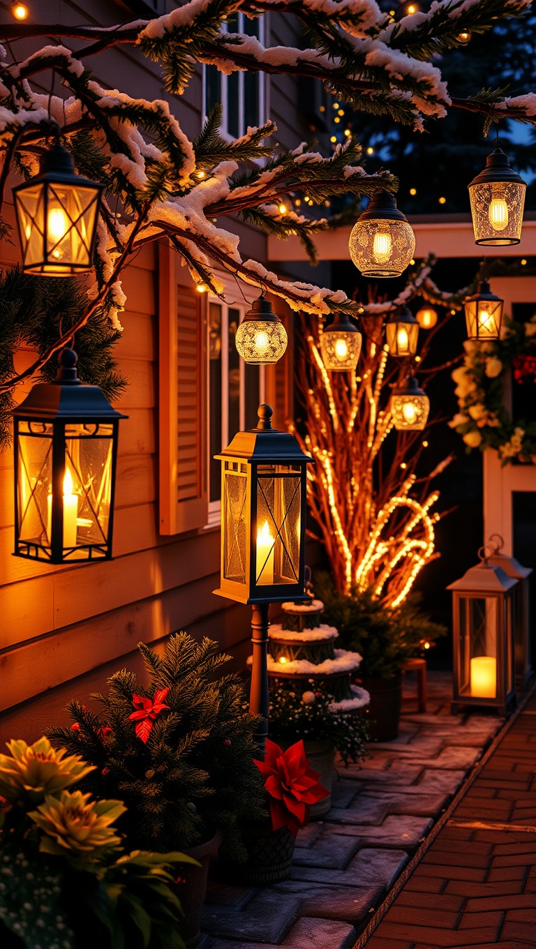 20 Creative Ideas for Stunning Seasonal Patio Decorations - 6. Festive Lanterns to Light Up Winter Nights