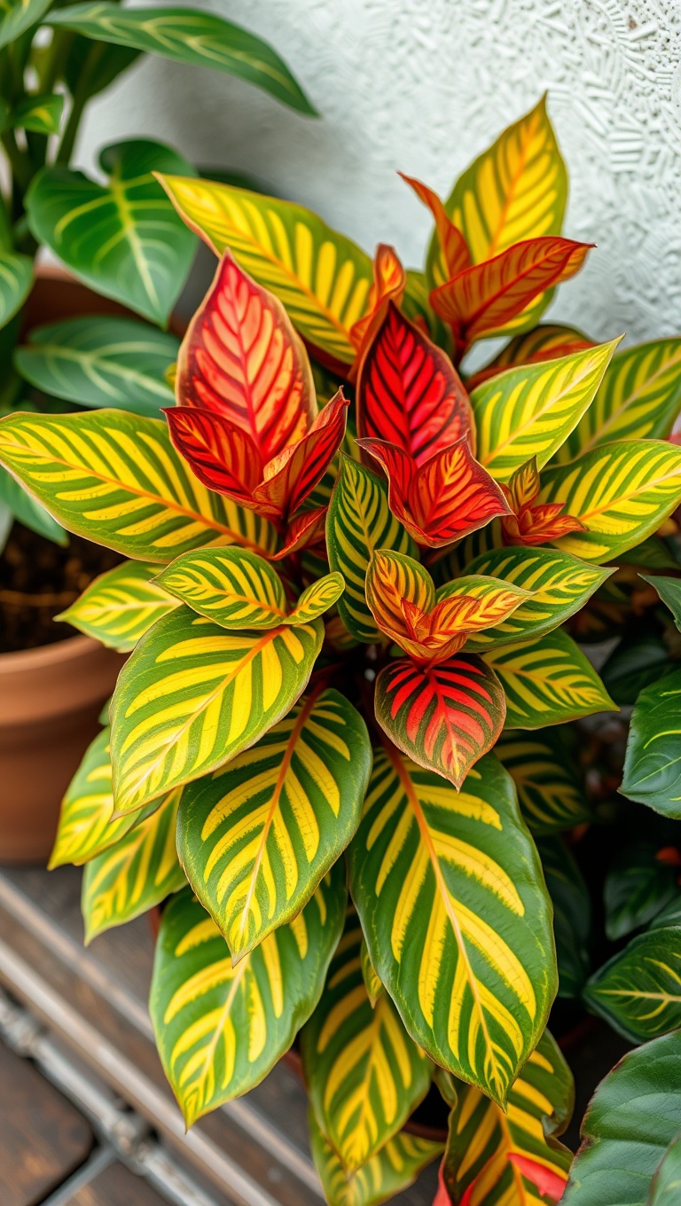 20 Tropical Patio Plants That Will Transform Your Outdoor Oasis - 19. Colorful Contrast: Croton for Bold Leaves
