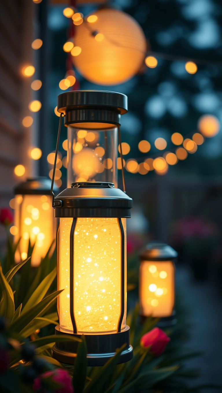 20 Ways to Light Up Your Patio with Twinkling Lanterns - 3. Solar-Powered Lanterns: Eco-Friendly Glow
