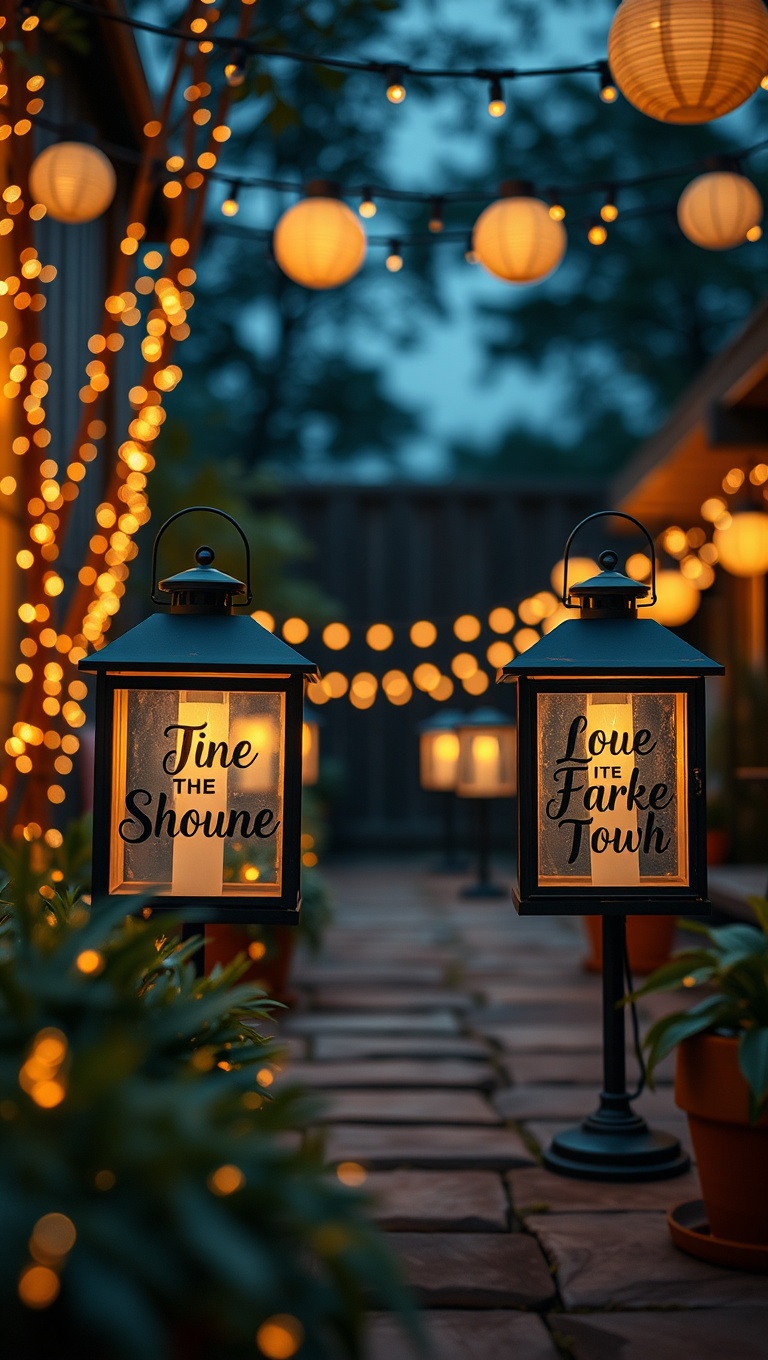 20 Ways to Light Up Your Patio with Twinkling Lanterns - 11. Lanterns with Custom Messages: Personal Touch
