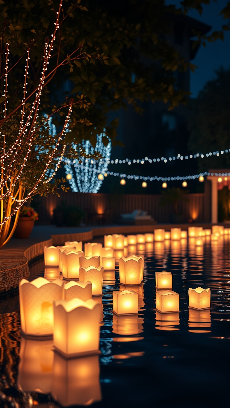 20 Ways to Light Up Your Patio with Twinkling Lanterns - 14. Floating Lanterns: Magical Water Displays