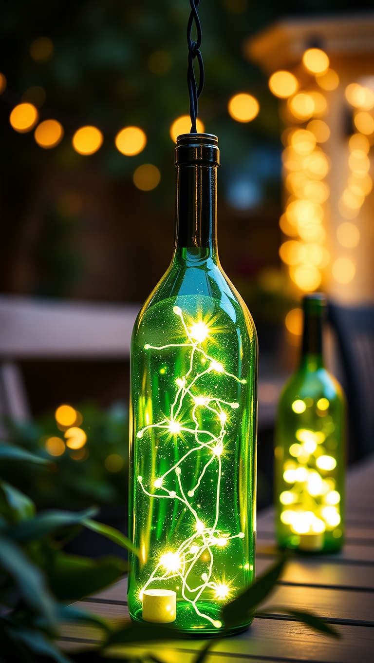 20 Ways to Light Up Your Patio with Twinkling Lanterns - 7. DIY Wine Bottle Lanterns: Classy Recycling