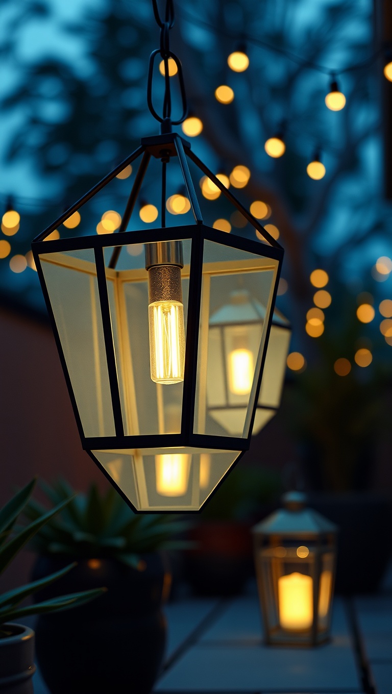 20 Ways to Light Up Your Patio with Twinkling Lanterns - 16. Geometric Lanterns: Modern Minimalism