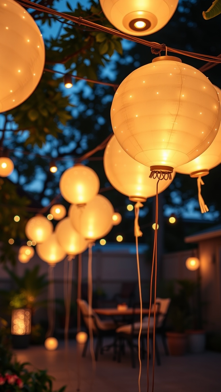 20 Ways to Light Up Your Patio with Twinkling Lanterns - 10. LED Balloon Lanterns: Fun and Whimsical