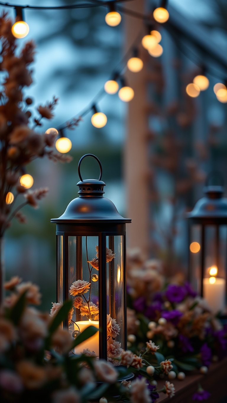 20 Ways to Light Up Your Patio with Twinkling Lanterns - 19. Lanterns with Dried Flowers: Nature's Beauty