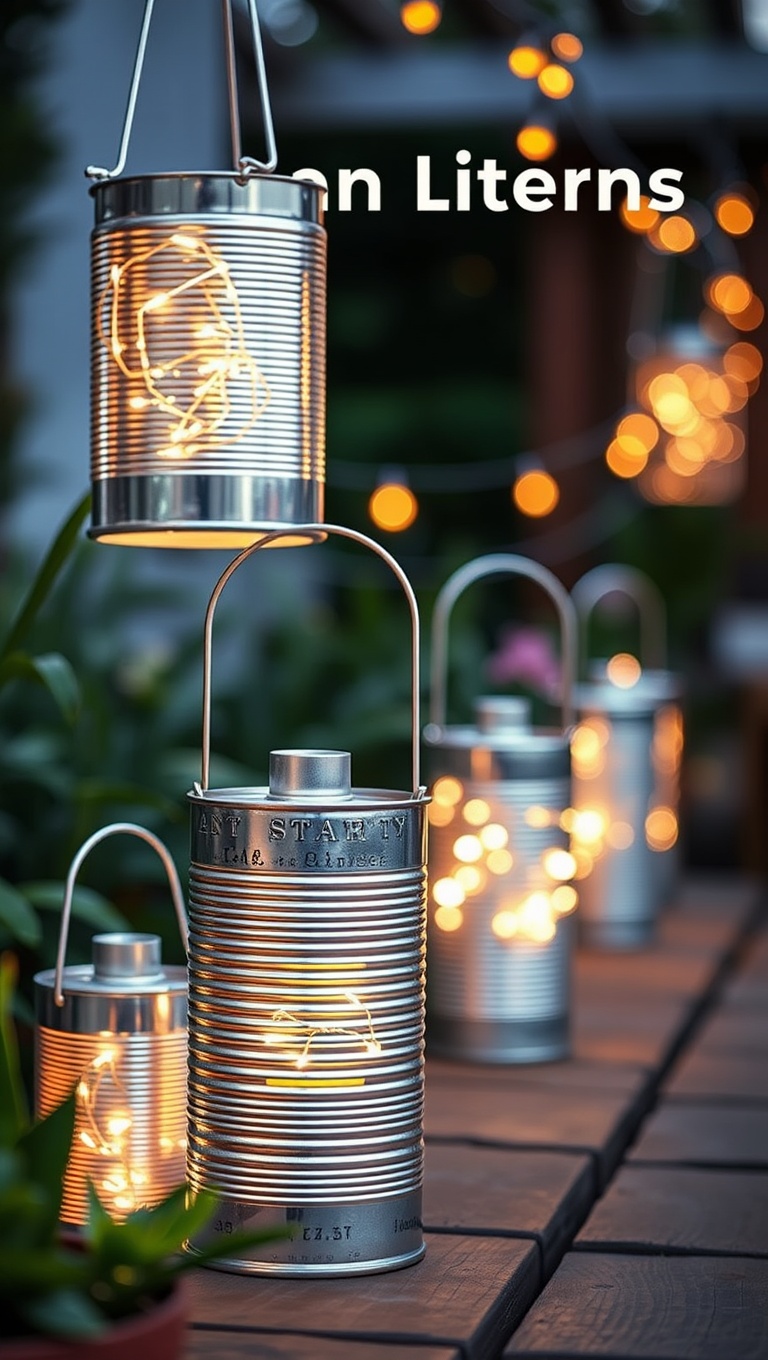 20 Ways to Light Up Your Patio with Twinkling Lanterns - 20. Upcycled Tin Can Lanterns: Creative Crafting