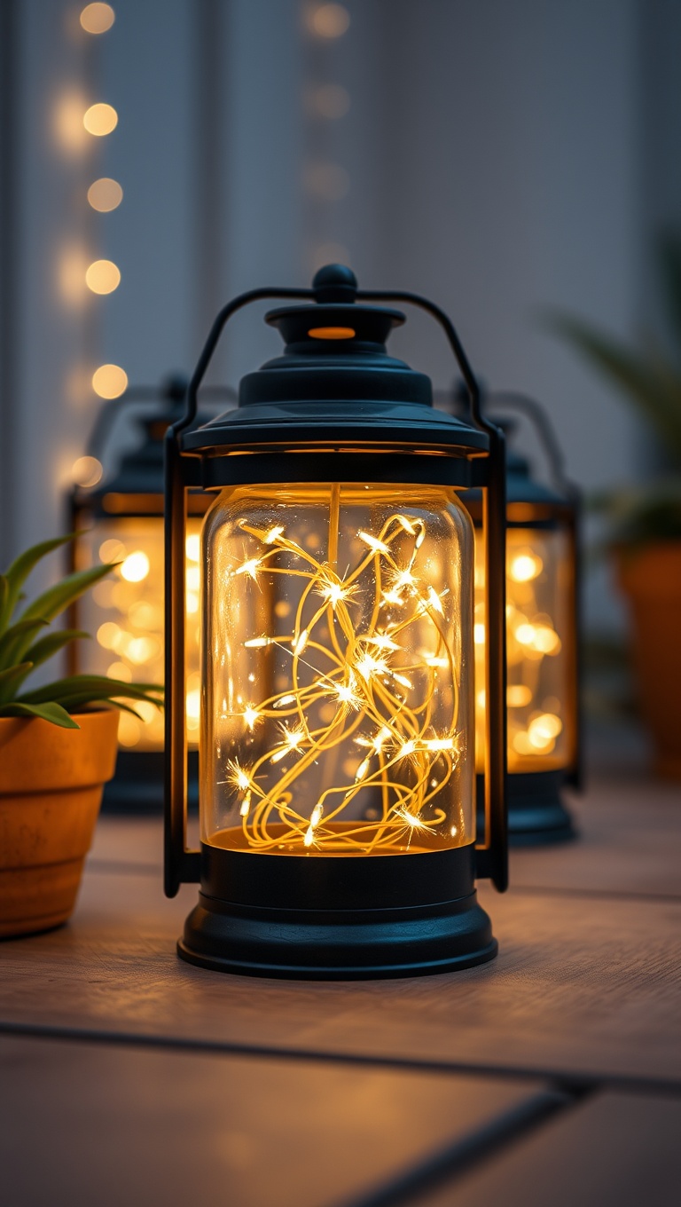 20 Ways to Light Up Your Patio with Twinkling Lanterns - 1. Fairy Light Jars: Sparkling Simplicity