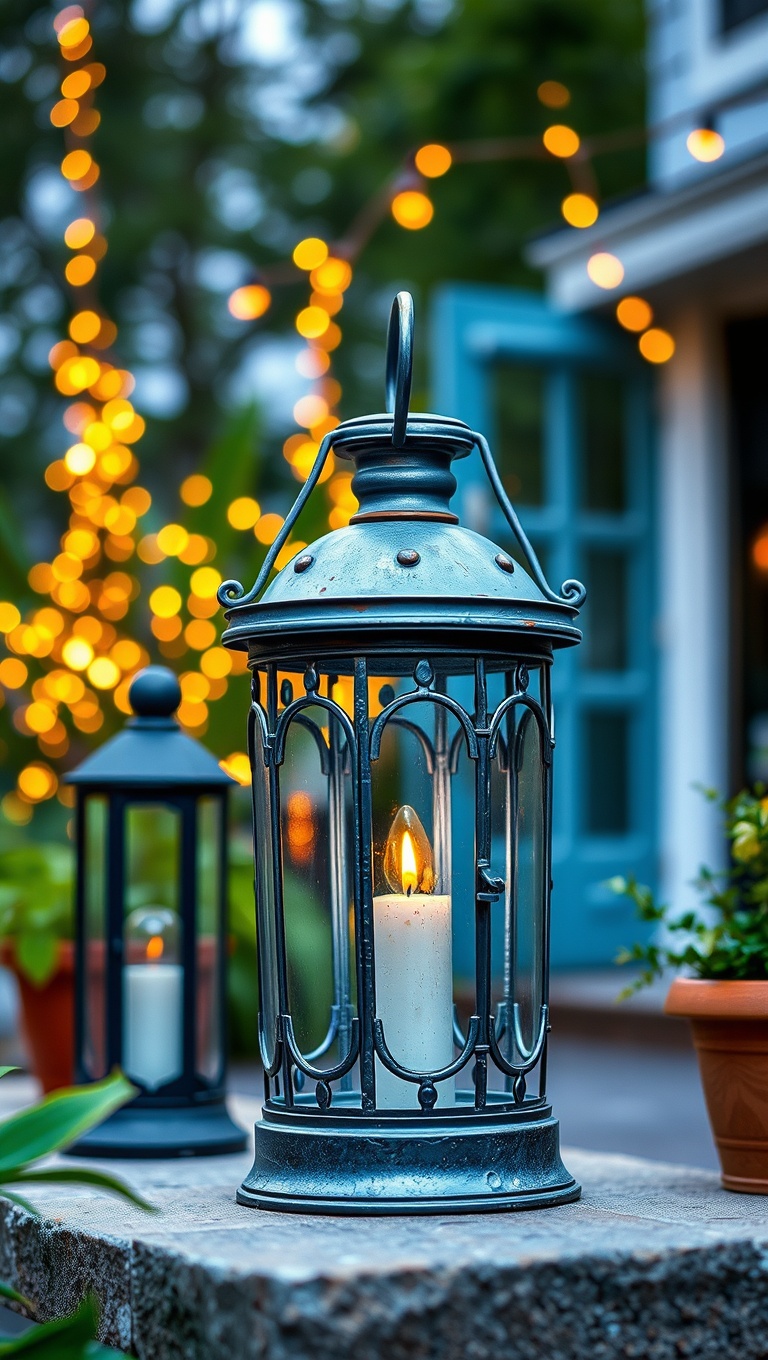 20 Ways to Light Up Your Patio with Twinkling Lanterns - 6. Vintage Metal Lanterns: Timeless Elegance