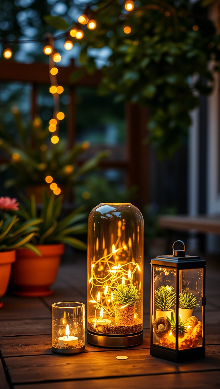 20 Ways to Light Up Your Patio with Twinkling Lanterns - 12. Terrarium Lanterns: Garden-Inspired Glow