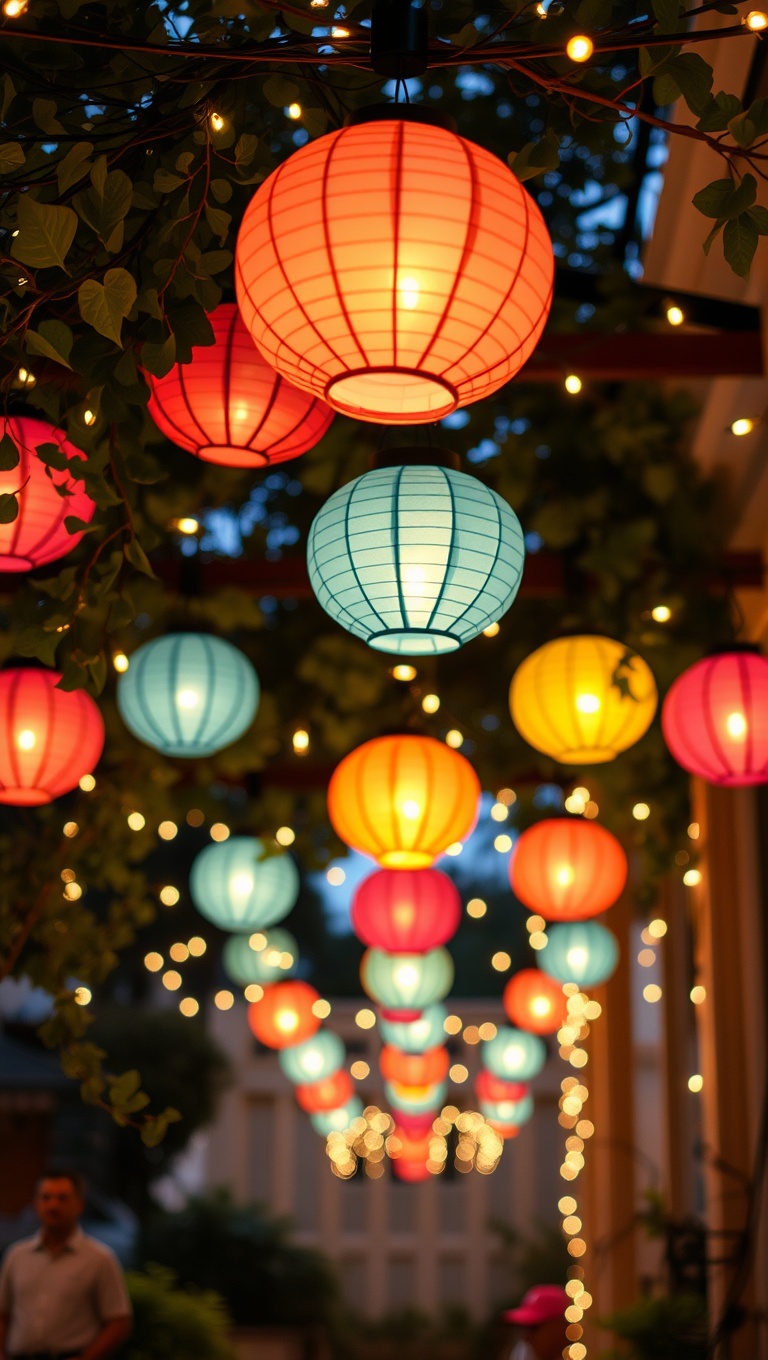 20 Ways to Light Up Your Patio with Twinkling Lanterns - 5. Colorful Paper Lanterns: A Festive Touch