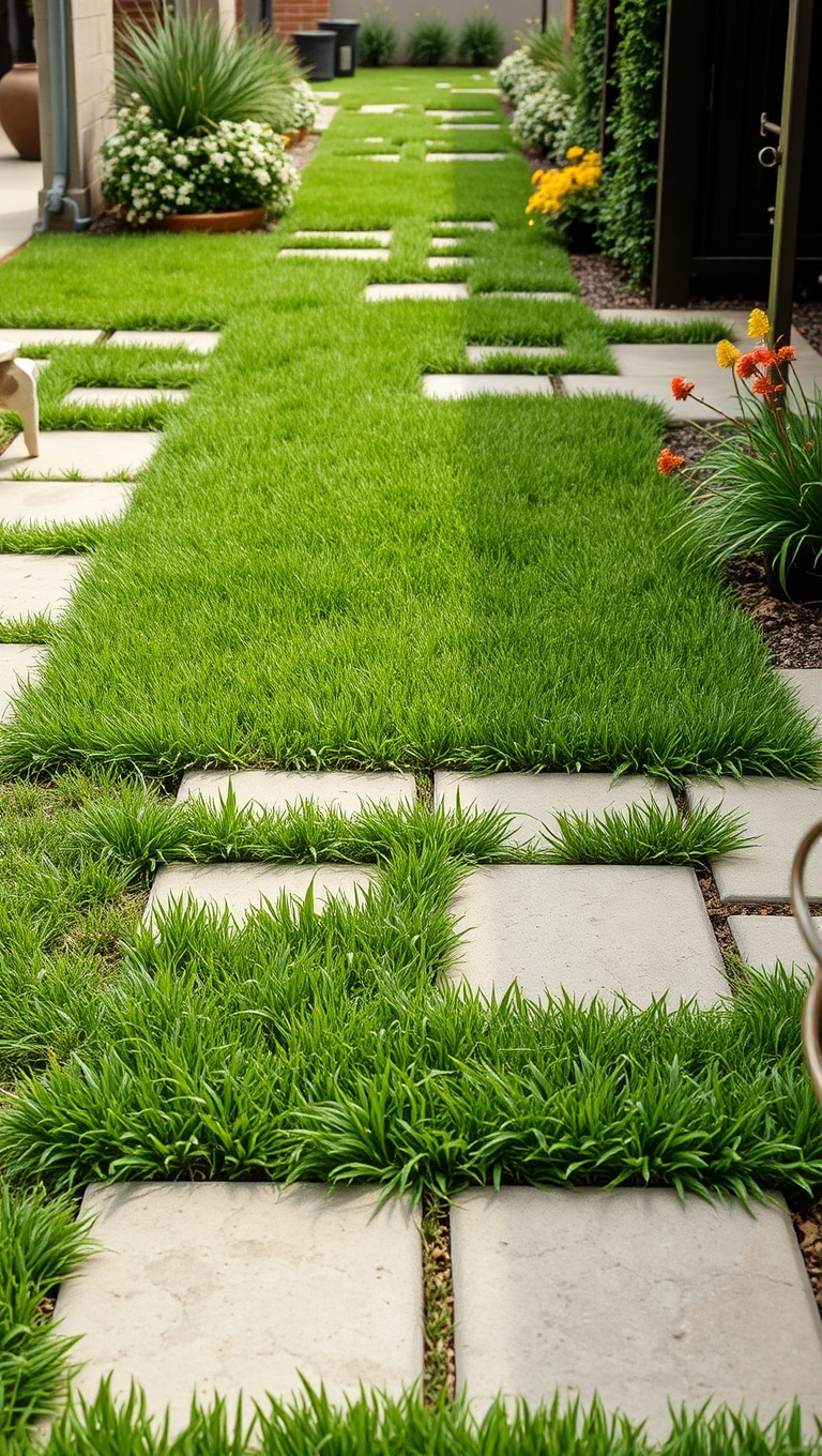 20 Unique Patio Pathway Ideas to Spark Your Creativity! - 12. Grass Between Pavers for a Lush Feel