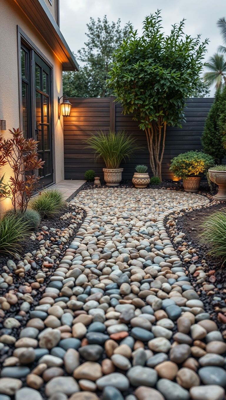 20 Unique Patio Pathway Ideas to Spark Your Creativity! - 4. Pebble Pathways for a Textured Appeal