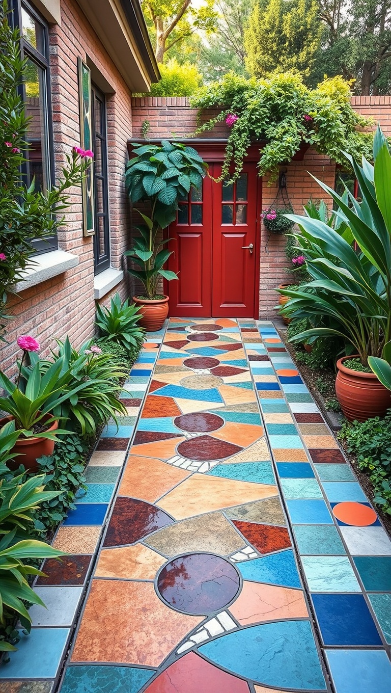 20 Unique Patio Pathway Ideas to Spark Your Creativity! - 2. Colorful Mosaic Tiles to Brighten Your Space