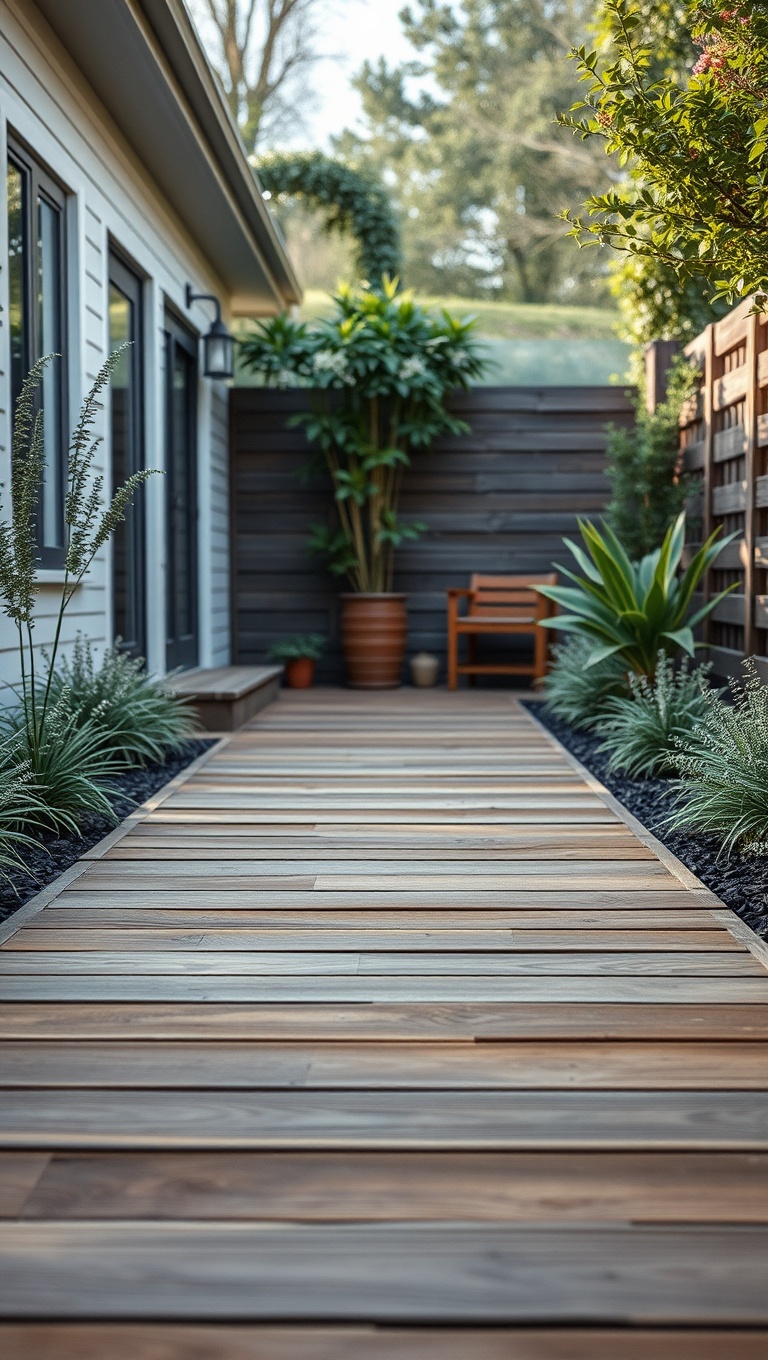 20 Unique Patio Pathway Ideas to Spark Your Creativity! - 1. Rustic Wooden Planks for a Natural Touch