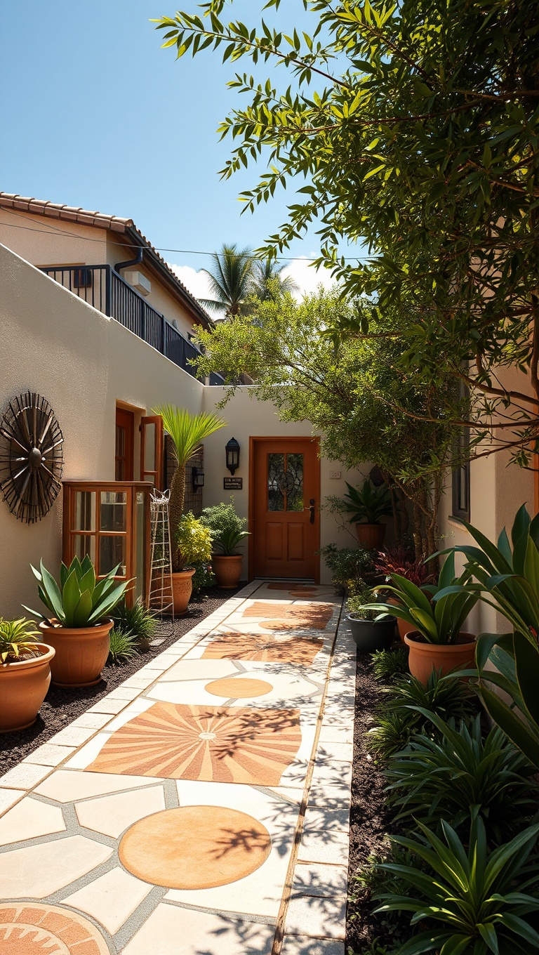 20 Unique Patio Pathway Ideas to Spark Your Creativity! - 19. Artistic Designs with Stencils for Creativity