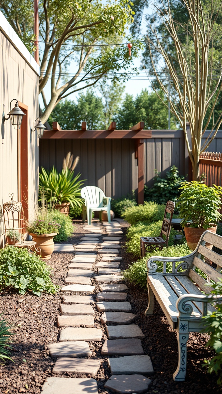 20 Unique Patio Pathway Ideas to Spark Your Creativity! - 18. Vintage Finds to Create Unique Pathways