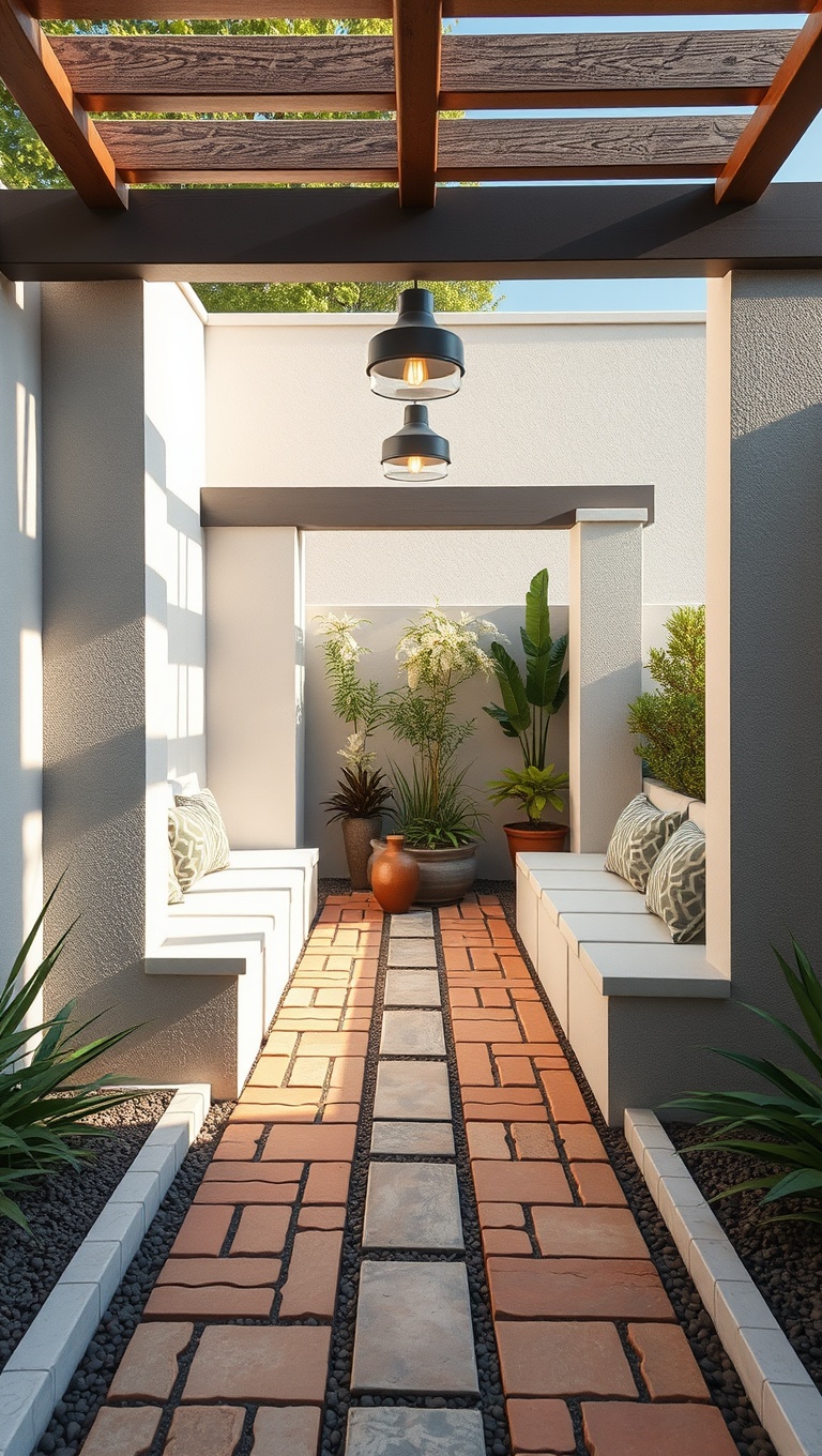 20 Unique Patio Pathway Ideas to Spark Your Creativity! - 15. Pathway with Built-in Seating for Relaxation