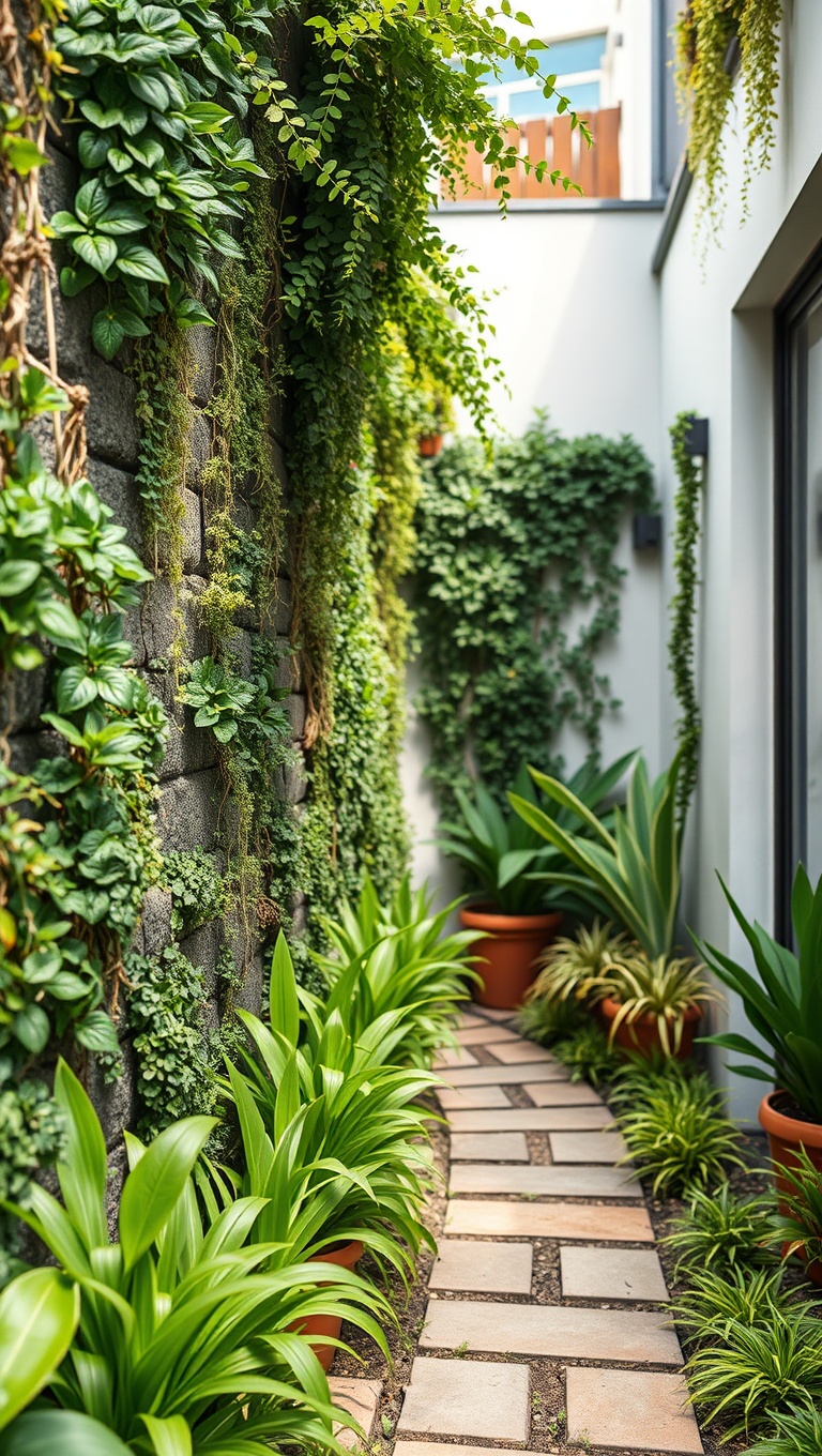 20 Unique Patio Pathway Ideas to Spark Your Creativity! - 17. Vertical Gardens Along Pathways for Freshness